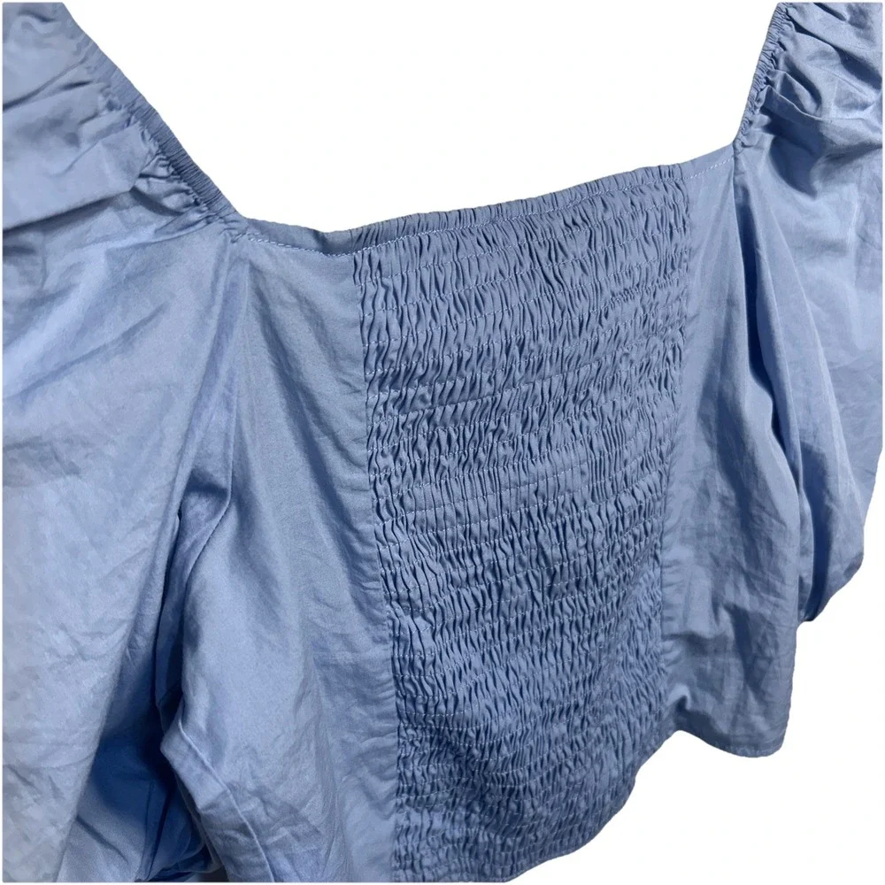 Banana Republic Cropped Puff Sleeve Button Down Blouse Light Blue Women's Sz XS‎